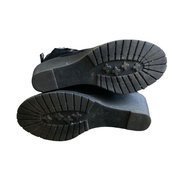 FLURRIES Black Sheepskin Lace Up Mid Calf Suede Wedge Winter Boots US 9 - Picture 5 of 7